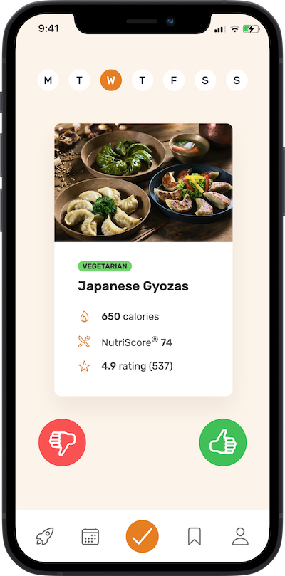 IPhone app meal approving plan screen